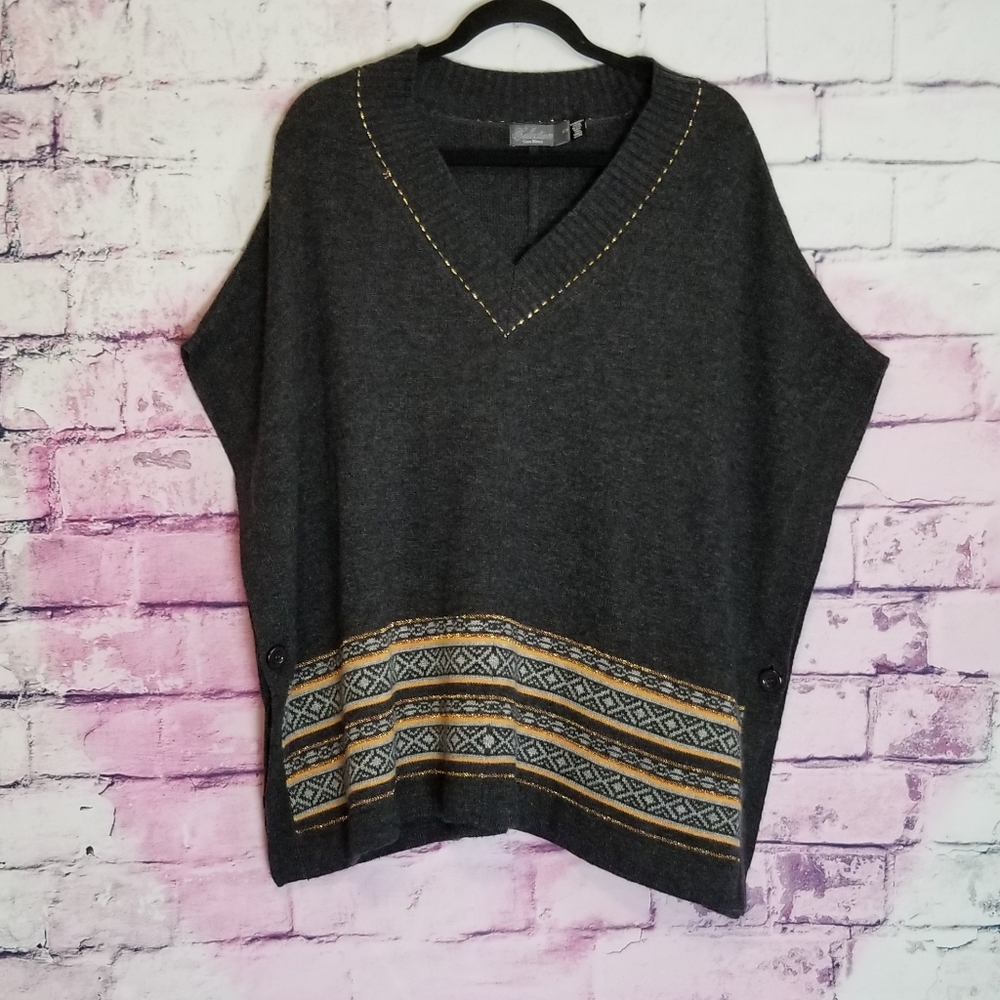 COSTA BLANCA CHARCOAL ANGORA BLEND BUTTON PONCHO S